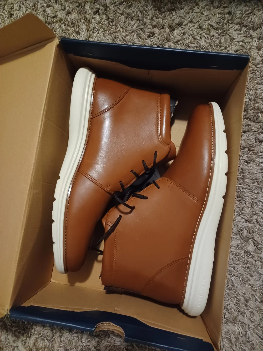 Cole Haan Men’s Tan Leather Casual Chukka Boots British Tan/ivory